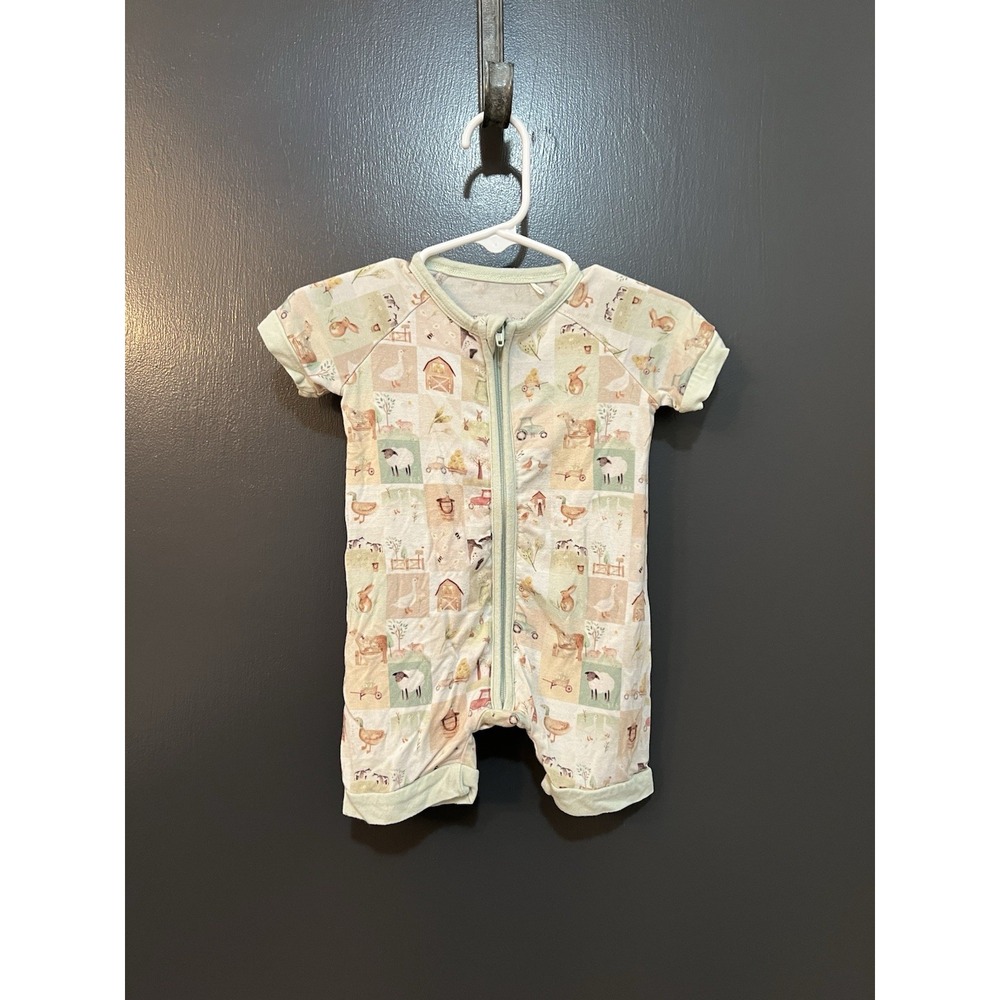 The Sleepy Sloth Bamboo Short Sleeve/Short Farm Animal Sz 3-6M Zip Up